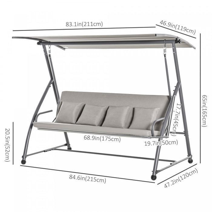 Outsunny 3-seat Outdoor Patio Swing Chair, Converting Flat Bed, Canopy Swing Glider With Adjustable 
