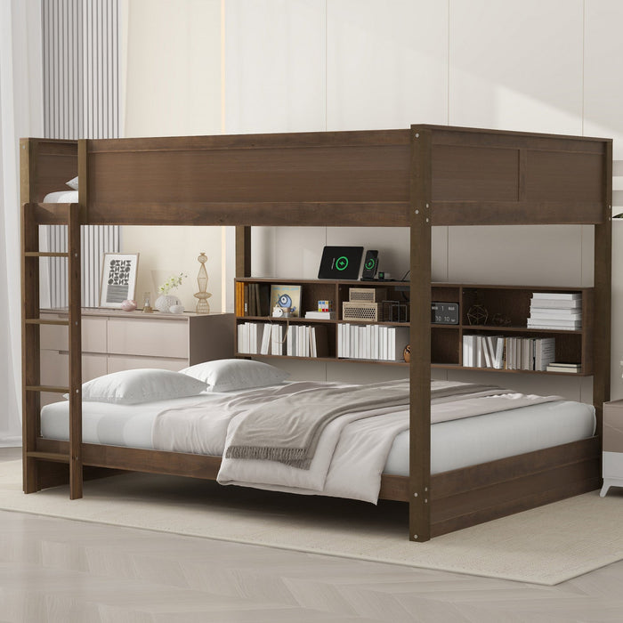 Aaron Wood Bunk Bed With Storage Cabinets And Usb Ports, Queen Size - Antique Wood 