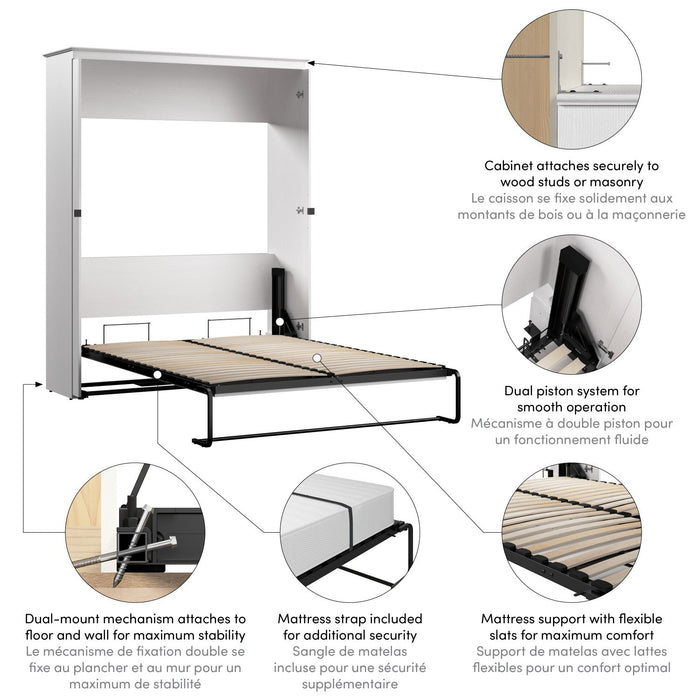 Bestar Key West 69 W Queen Murphy Bed - Pure White Oak