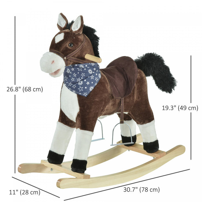 Qaba Kids Plush Ride-on Rocking Horse Toy Cowboy Rocker With Fun Realistic Sounds For Child 3-6 Year