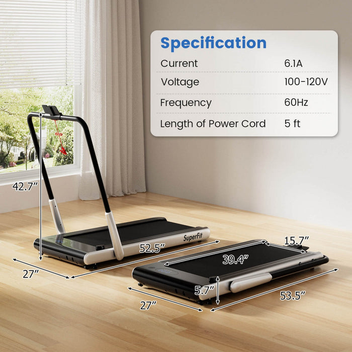 Superfit 3-in-1 Folding Treadmill With Smart Apps Remote Control Led Display And Speakers Silver