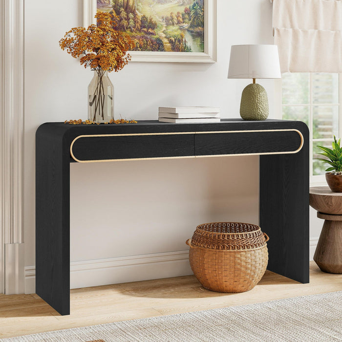 Olivia 47.2\" Wooden Sofa Table with Drawers - Black 