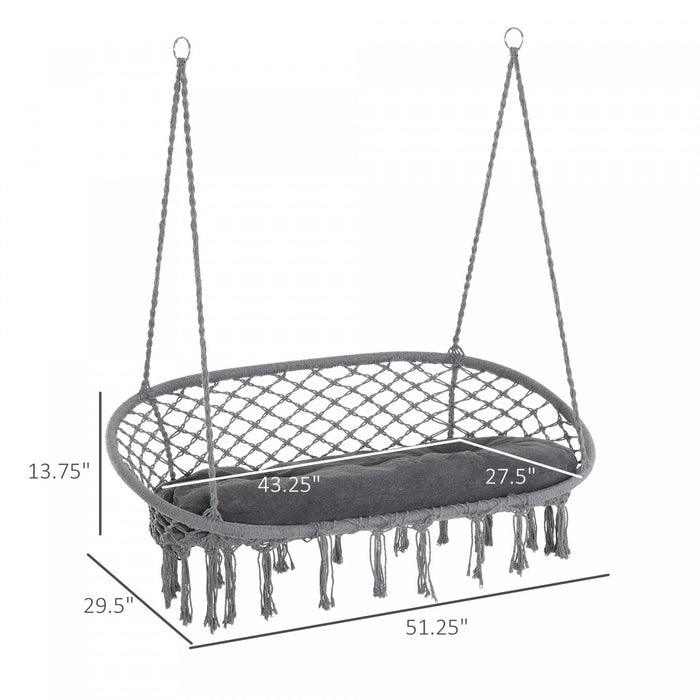 Outsunny Patio Hammock Chair 2 Seat, Hanging Rope Hammock Swing With Metal Frame And Cushion, Large 