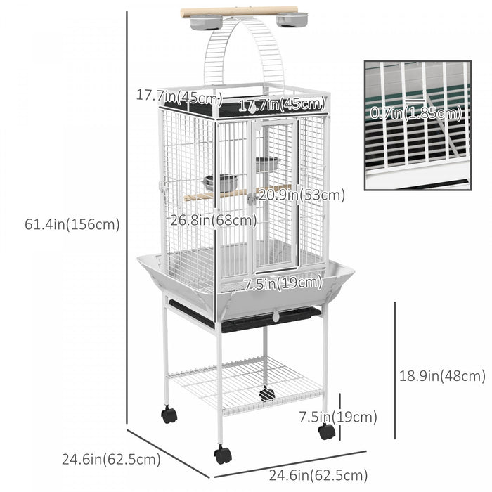 Pawhut 61.5 Inch Bird Cage Parakeet House For Cockatiel With Stand, Pull Out Tray, Play Top, Storage