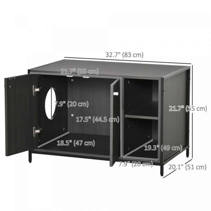 Pawhut Cat Litter Box Enclosure Hidden Cat Furniture Cabinet Indoor Cat Washroom Double-door Nightst