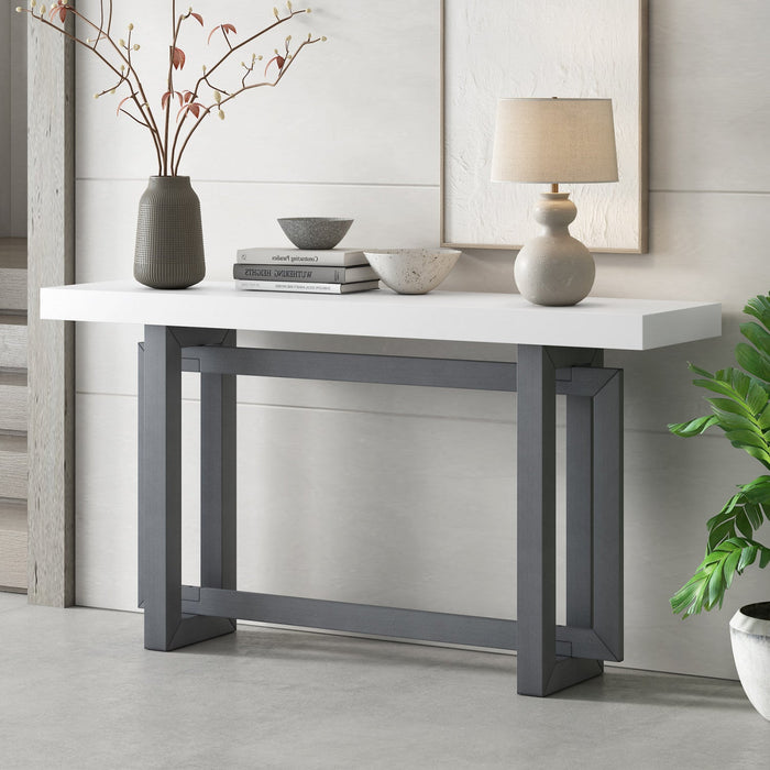 Ethan 59.1'' Triple Rectangle Design Painted Entryway Table with Pine Wood Legs,White Sofa Table  