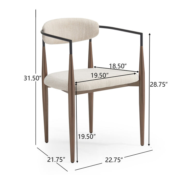 Mila Dining Chair Set Of 2 With Upholstered Fabric And Metal Frame - Beige and Walnut 