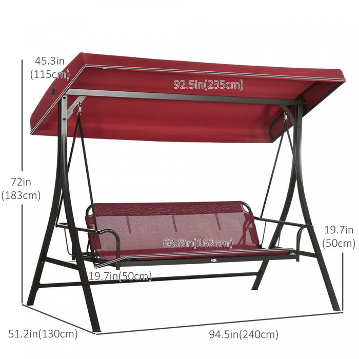 Outsunny 3 Person Porch Swing Bed With Adjustable Canopy Red