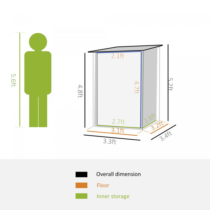 Outsunny 3.3' X 3.4' Lean-to Garden Storage Shed, Outdoor Galvanized Steel Tool House With Lockable 