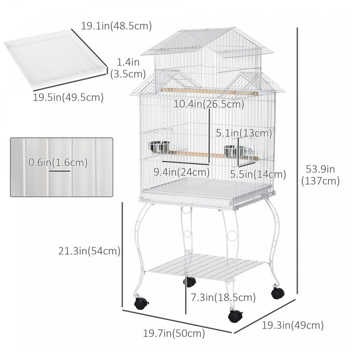 Pawhut 53.9'' Large Rolling Steel Bird Cage Bird House With Detachable Rolling Stand, Storage Shelf,