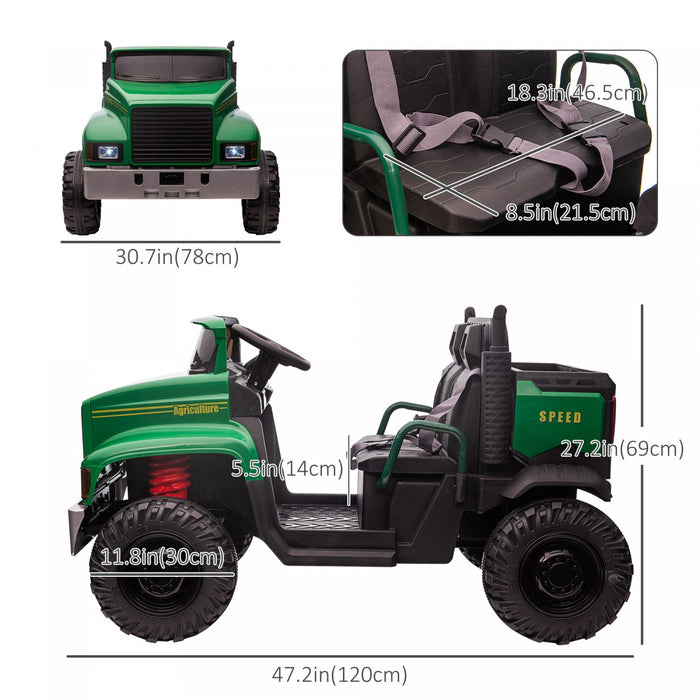 Aosom Two-seater Kids' Tractor With Detachable Bucket, 12v Battery Powered Ride-On Farm Truck With P