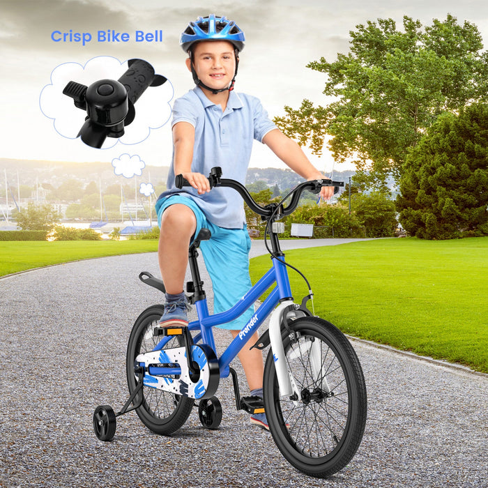 Costway 18" Kid's Bike With Removable Training Wheels & Basket For 4-8 Years Old Blue