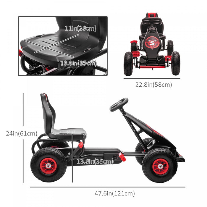 Aosom Kids Pedal Go Kart, Ride On Toys For Boys Girls With Ergonomic Adjustable Seat, Rubber Wheels 