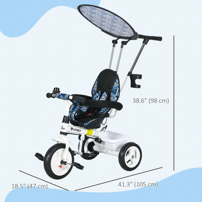 Qaba Kids Tricycle, 6 In 1 Push Bike Stroller With Removable Handlebar, Safety Fence And 5-point Har