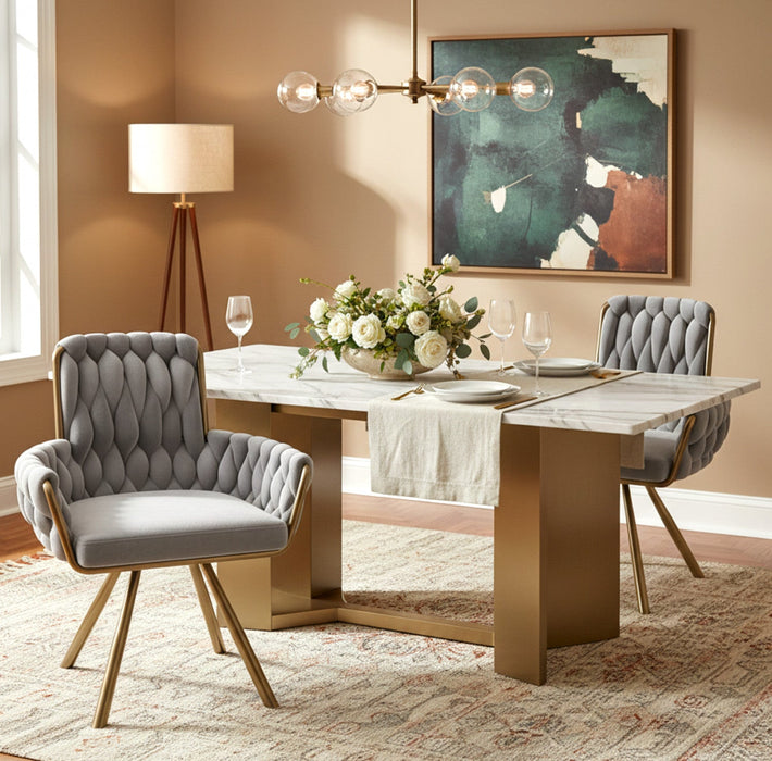 Timothy Velvet Swivel Dining Chairs with Tufted Upholstered and Metal Legs Set of 2, Grey  