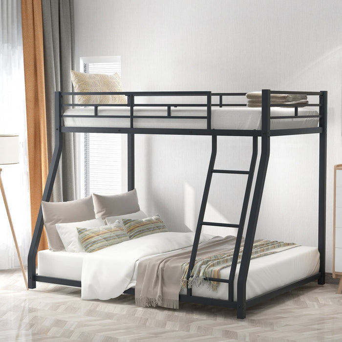 John Space-Saving Metal Floor Bunk Bed,Twin over Full,Black  