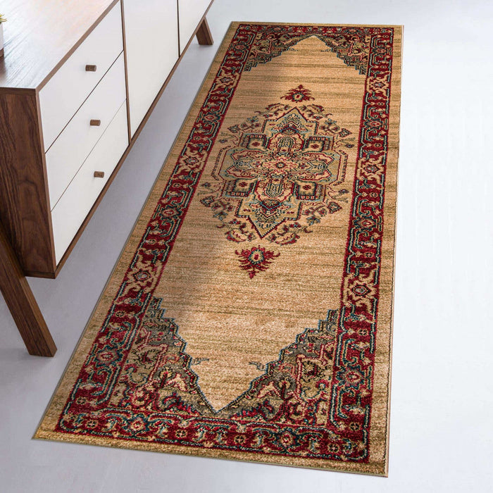 Lux Traditional 2'3\" x 7'6\" Runner Rug in Ivory Indoor Area Rug 