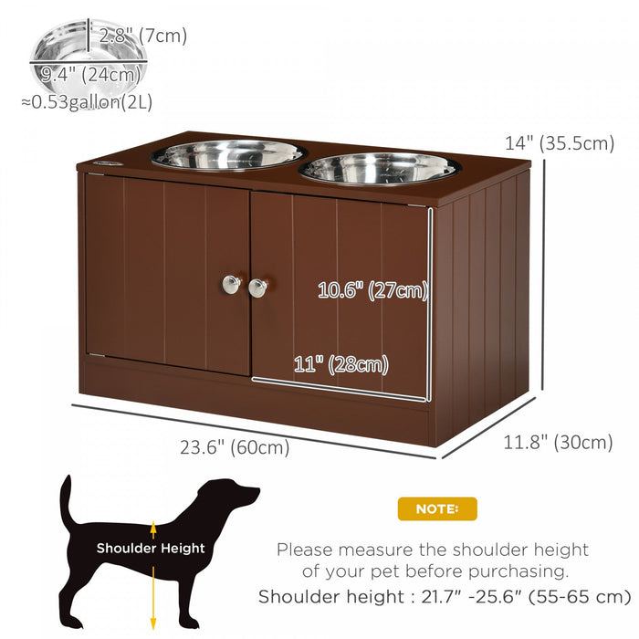 Pawhut Elevated Dog Bowls For Large Dogs Pet Feeding Station With Stand, Storage, 2 Stainless Steel 