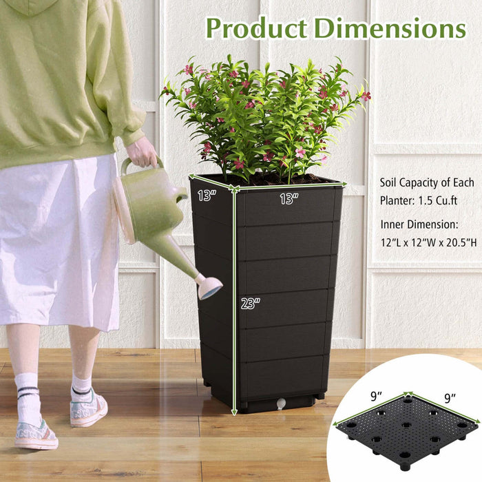 Costway 23" Tall Planter Set Of 2 For Indoor/ Outdoor Use Large Self-watering Plant Pot Brown