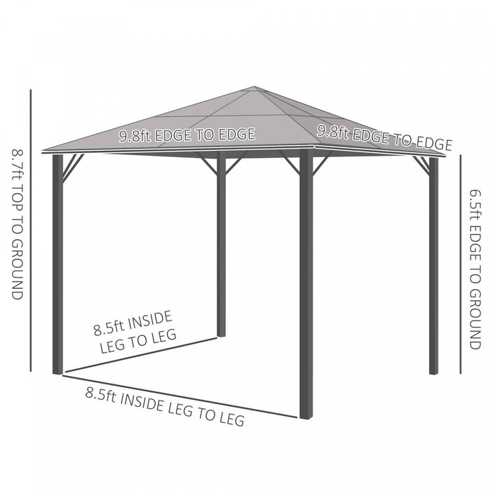 Outsunny 9.8' X 9.8' Patio Gazebo Aluminum Framed Polycarbonate Roof Hardtop Garden Canopy Party Ten