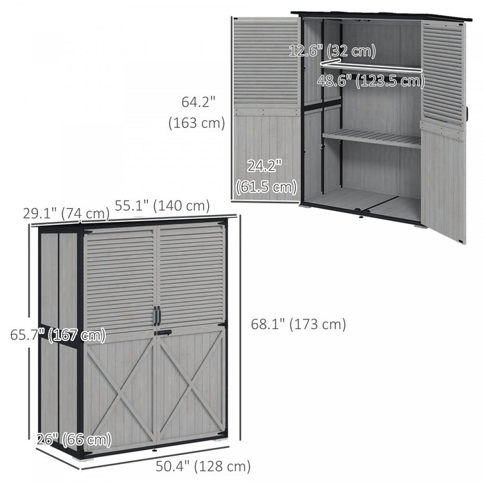 Outsunny Outdoor Storage Cabinet, Wood Garden Shed With 2 Shelves, Grey
