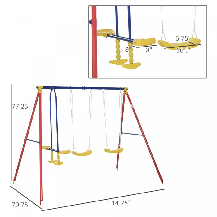 Outsunny Metal Swing Set With 2 Seats Glider A-frame Stand Adjustable Hanging Rope For Backyard Play