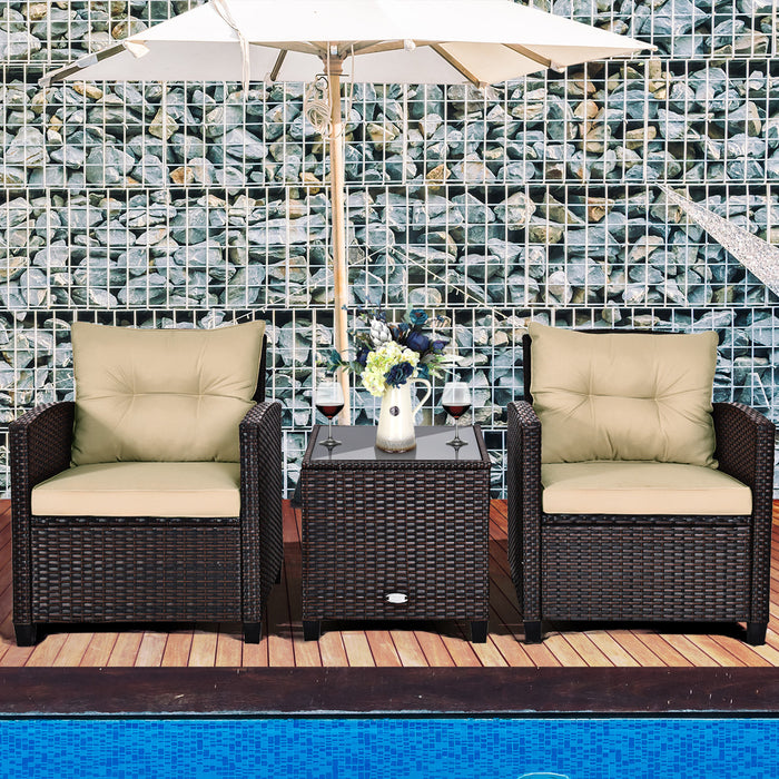 Costway 3pcs Patio Rattan Furniture Set Cushioned Conversation Set Sofa Coffee Table