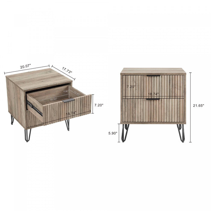 Dumbo Modern 20\" Fluted Nightstand in Rustic Gray (2-Drawer) 