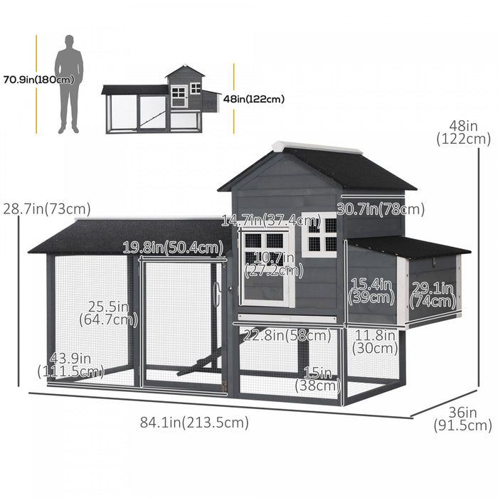 Pawhut 84\" Chicken Coop Wooden Hen House Rabbit Hutch Poultry Cage Pen Outdoor Backyard With Nesting