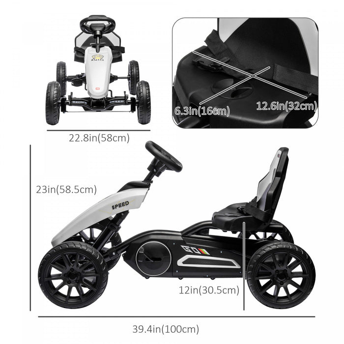 Aosom Pedal Go Kart For Kids, Pedal Powered Ride-On Car With Swing Axle, Adjustable Bucket, Handbrak