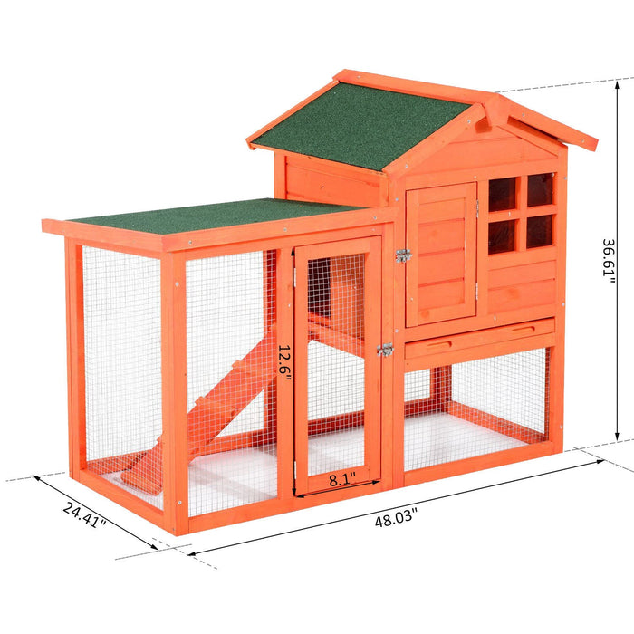 Pawhut 48” X 24\" X 36\" Deluxe Waterproof Rabbit Hutch Wooden Bunny Cage Small Animal House With Ladd