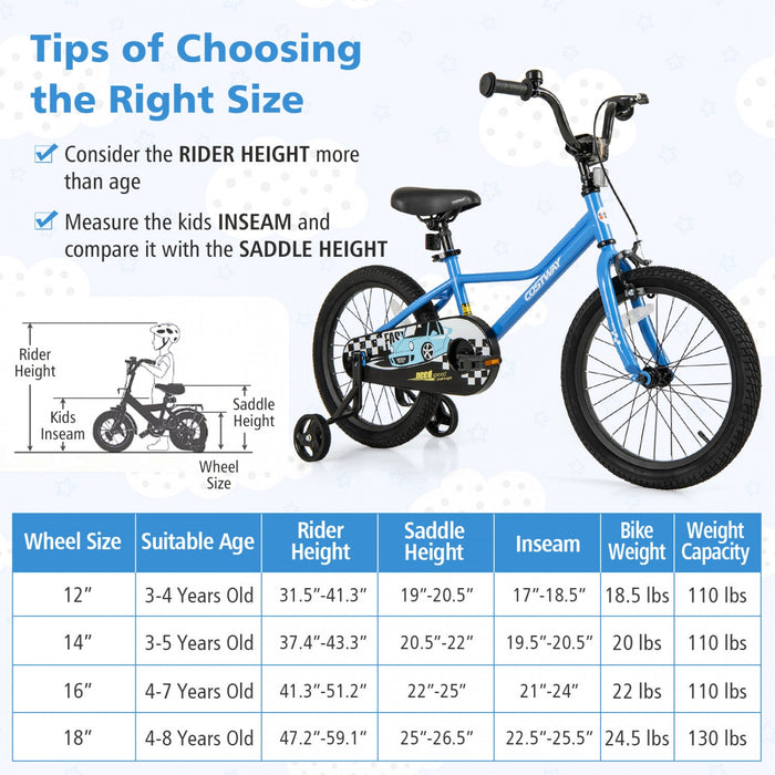 Costway 18" Kids Training Bike With Removable Training Wheels Pneumatic Tires Navy