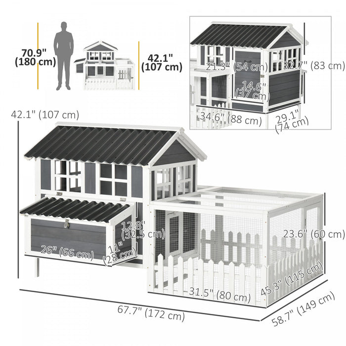 Pawhut Wooden Chicken Coop, Outdoor Rabbit Hutch With Run, Tray, Nesting Box, Removable Tray, Fence 