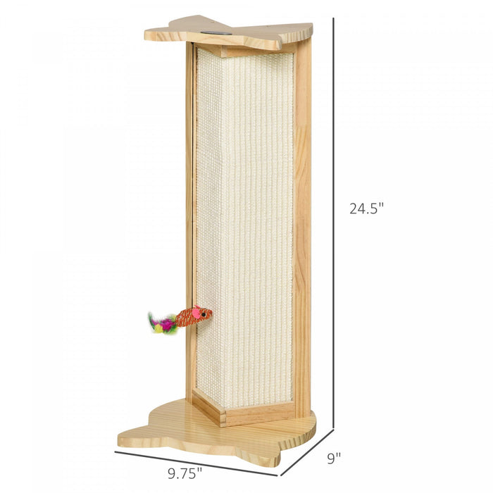 Pawhut Sisal Cat Scratching Post, Cute Cat Scratcher With Hanging Funny Toy, 90° Angle For Wall Tabl