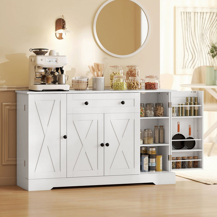 HOMCOM 54" Sideboard Buffet Cabinet, Farmhouse Kitchen Cabinet, White
