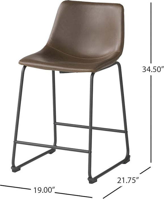 Nathaniel Vintage Faux Leather Counter Stools Set Of 2 With Steel Frame - Brown 