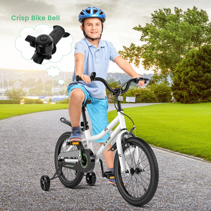 Costway 18" Kid's Bike With Removable Training Wheels & Basket For 4-8 Years Old White