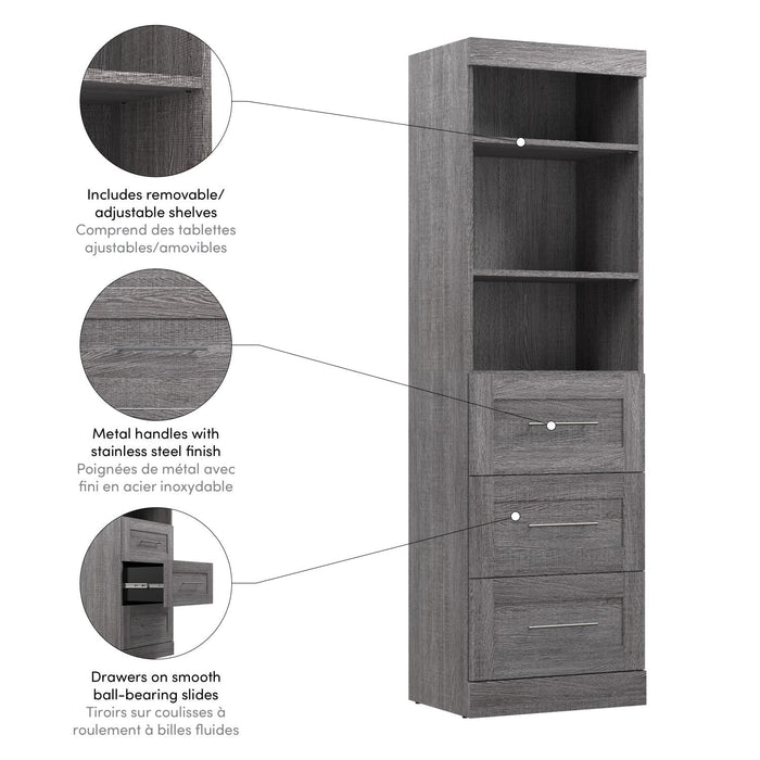 Bestar Pur 25 W Closet Organizer with Drawers - Bark Grey