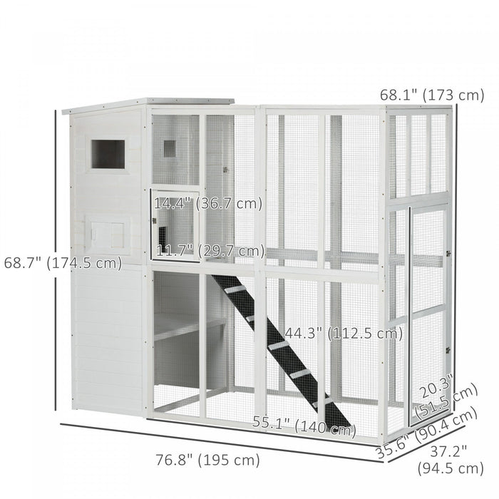 Pawhut Large Catio Outdoor Cat Enclosure Weatherproof Cat House With Cat Condo, Indoor Wooden Cat Ca