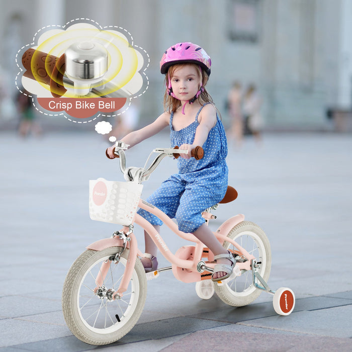 Costway 14" Kid's Bike With Removable Training Wheels & Basket For 3-5 Years Old Pink