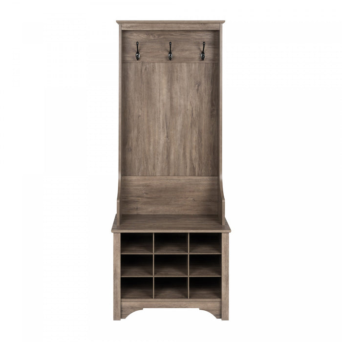 Narrow Hall Tree with Nine Shoe Cubbies - Drifted Grey