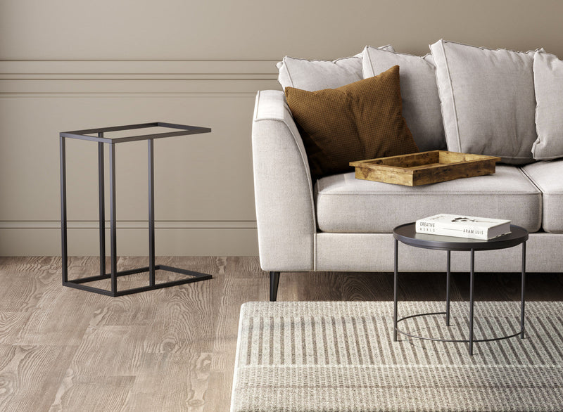 C-Shaped End Table With Sunkey Tray - Brown Reclaimed Wood With Black Metal 