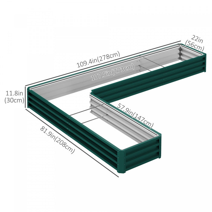 Outsunny L-shaped Raised Garden Bed, 82\" X 109\" X 12\" Galvanized Steel Planter Box With Multi-reinfo