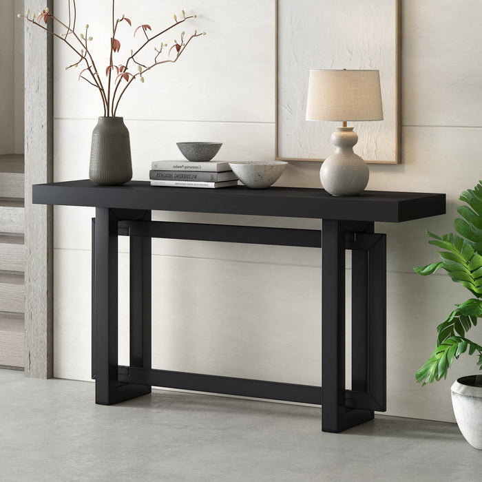 Ethan 59.1'' Triple Rectangle Design Painted Entryway Table with Pine Wood Legs,Black Sofa Table  