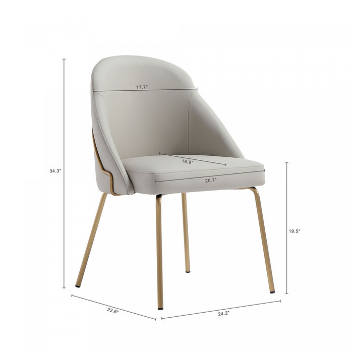 Gracie Modern Metal Vegan Leather Dining Chair in Stone Gray and Gold 
