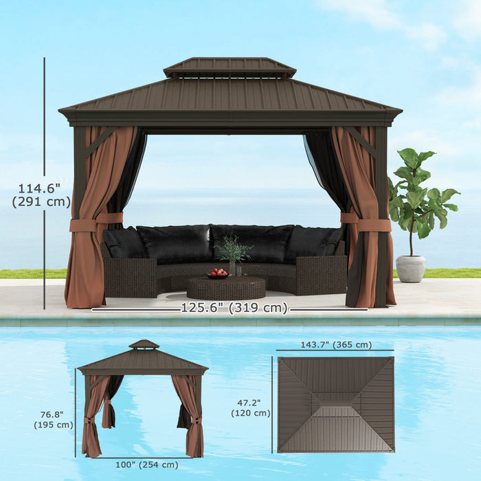 Outsunny 10' X 12' Outdoor Canopy Gazebo Hardtop Gazebo, Dark Brown