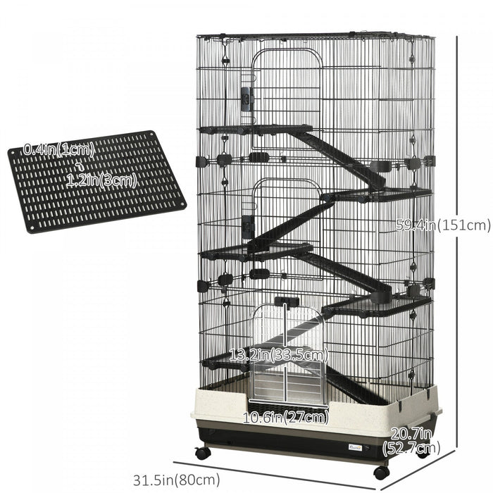 Pawhut 6-tier Platform Rolling Small Animal Cage Rabbit Hutch Pet Play House With Platform, Ramp,rem