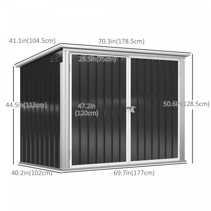 Outsunny Outdoor Steel Storage Shed Garbage Can Organizer Dark Grey
