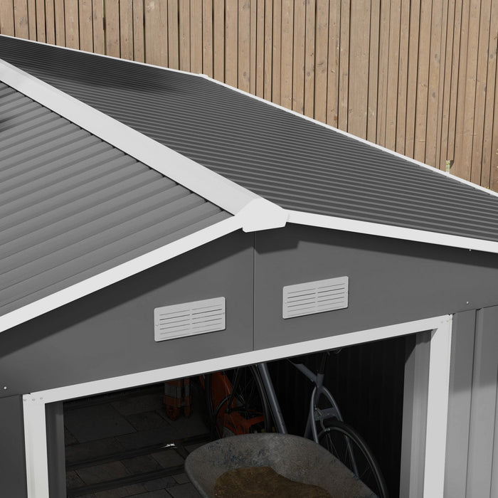 Outsunny 9' X 10.6' Garden Storage Shed W/ Steel Foundation Kit, Light Grey