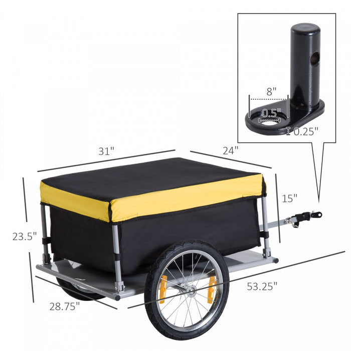 Aosom Bicycle Trailer Bike Cargo Trailer Garden Utility Cart Tool Carrier With Removable Cover, Yell